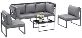 Outsunny Salon de gradina exterior 4 piese modular cu canapea, scaun și masă de cafea din sticlă temperată, incluse perne, gri | Aosom Romania