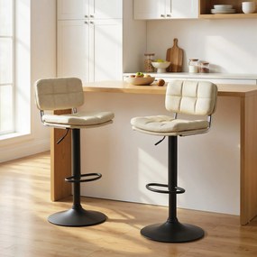 HOMCOM Set de 2 scaune de bar vintage capitonate - rotative, reglabile - suport pentru picioare - tapițerie sintetică cremă | Aosom Romania