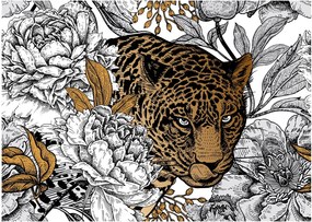 Tablou pe sticlă - Leopard între flori (70x50 cm)