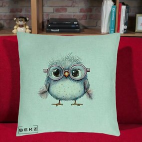 Perna Decorativa Pui Pufos cu Ochelari Roz, 40x40 cm, Verde Menta, Husa Detasabila, Perna Inclusa, BEKZ®