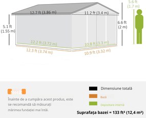 Outsunny Șopron unelte grădină, rezistent la intemperii, feronerie de ventilație, uși glisante, Oțel, Maro | Aosom Romania