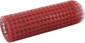 vidaXL Plasă de sârmă găini, roșu, 10 x 0,5 m, oțel cu înveliș PVC