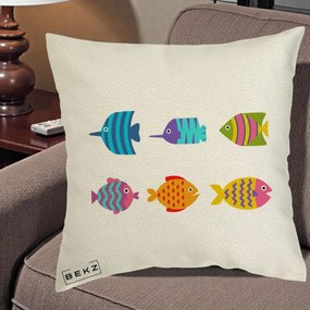 Perna Decorativa Pesti Colorati Cartoon, 40x40 cm, Ecru, Husa Detasabila, Perna Inclusa, BEKZ®