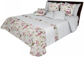 Cuvertură de pat reversibilă în gri deschis cu imprimeu floral romantic Lăţime: 240 cm | Lungime: 240 cm