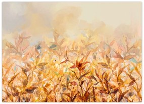 Tablou pe sticlă - Frunze în culori de toamnă, pictură în ulei (70x50 cm)