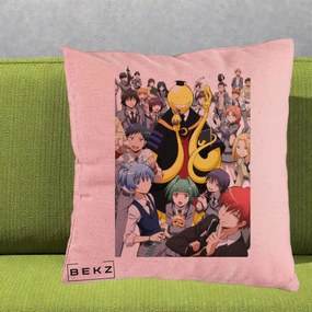 Perna Personalizata Assassination Classroom Grup Complet Anime, 40x40 cm, Roz, Husa Detasabila, Perna Inclusa, BEKZ®