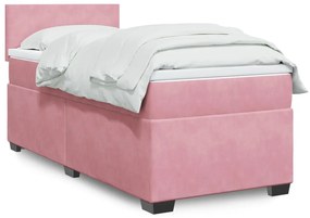 vidaXL Pat box spring cu saltea, roz, 80x200 cm, catifea