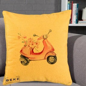Perna Decorativa Scuter Roz cu Flori Acuarela, 40x40 cm, Galben, Husa Detasabila, Perna Inclusa, BEKZ®