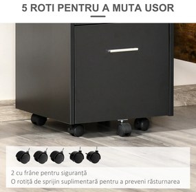 Vinsetto Comodă de Birou cu 2 Sertare și Raft Deschis, Mobilier cu 5 Rotile, Încuietoare și 2 Chei, 39x40x65 cm, Negru | Aosom Romania