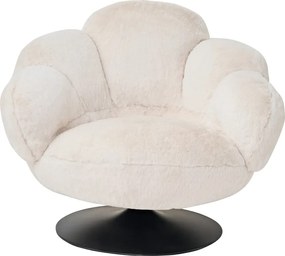 Fotoliu de relaxare rotativ 360° tip Lounge, tapițerie Mink Cashmere, bază metalică neagră Ø60 cm, Beige, 96x93x78 cm