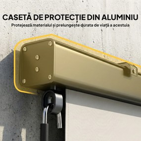 Outsunny Copertină Rulabilă de Exterior Anti-UV cu Carcasă din Aluminiu și Manivelă, Copertină de Soare din Poliester, 250x160 cm, Alb Crem | Aosom Romania