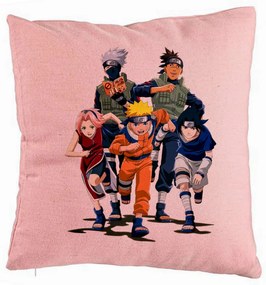 Perna Decorativa cu Naruto team, 40x40 cm, Roz, Husa Detasabila, Burduf
