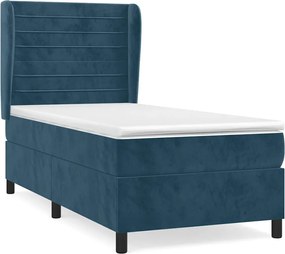 vidaXL Pat box spring cu saltea, albastru închis, 90x200 cm, catifea