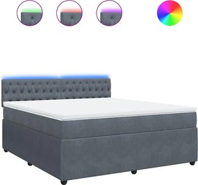 vidaXL Pat box spring cu saltea, gri închis, 180x200 cm, catifea