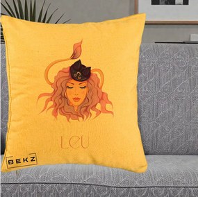 Perna Personalizata Zodie Leu, 40x40 cm, Galben, Husa Detasabila, Perna Inclusa, BEKZ®