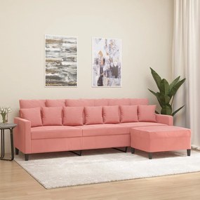 3153484 vidaXL Canapea cu 3 locuri și taburet, roz, 210 cm, catifea
