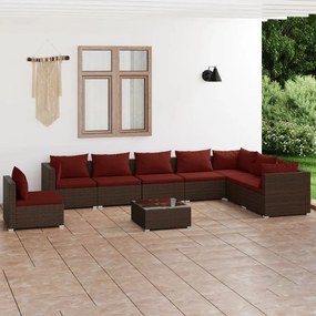3102379 vidaXL Set mobilier de grădină cu perne, 9 piese, maro, poliratan