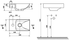 Sapho - Lavoar suspendat PICCOLINO 31x17 cm stânga/marmură turnată/alb