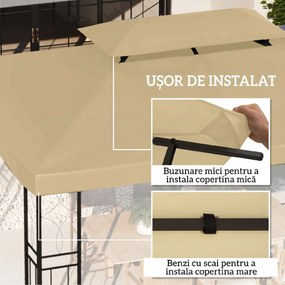 Outsunny Acoperiș de Înlocuire pentru Foișor, Capac de Foișor din Poliester Rezistent la UV cu Acoperiș pe 2 Niveluri, 4x3 m, Crem | Aosom Romania