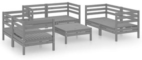 3082589 vidaXL Set mobilier de grădină, 7 piese, gri, lemn masiv de pin