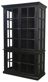 Vitrina din lemn masiv, negru, cu 4 usi, aspect rustic, Marseille