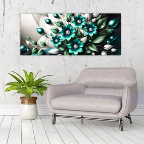 Tablou - Flori turcoaz 3D (120x50 cm)