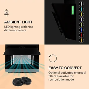 Aurora 60 Smart, Hotă, 550 m³/h, 60 cm, hotă de coș de fum, lumină de fundal, clasa de eficiență energetică A++