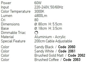 Lustra LED design modern circular Ring 80cm, Brushed Gold Matt