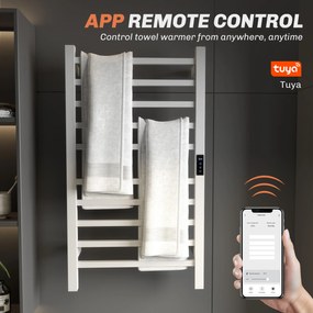 HOMCOM Uscător de Prosoape Electric cu 10 Bare, Timer, Afișaj LCD și Temperatură Reglabilă, 45x11x80 cm, Alb | Aosom Romania