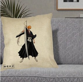 Perna Personalizata Bleach Ichigo Kurosaki Zangetsu, 40x40 cm, Crem, Husa Detasabila, Perna Inclusa, BEKZ®
