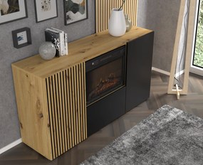 Dulap cu șemineu Aurella (Negru + Stejar artisan). 1124876