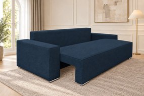 Canapea extensibilă Perla din boucle, bleumarin, cu ladă de depozitare