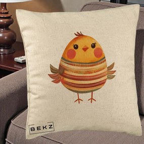 Perna Decorativa Pui Kawaii Portocaliu Dungi Calde, 40x40 cm, Bej, Husa Detasabila, Perna Inclusa, BEKZ®