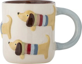 Cană din ceramică artizanală, natur, pictată manual cu ilustrații câini, 8x8 cm, 170 ml, „Charlie"