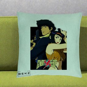 Perna Personalizata Cowboy Bebop Spike si Faye Poster, 40x40 cm, Verde Menta, Husa Detasabila, Perna Inclusa, BEKZ®