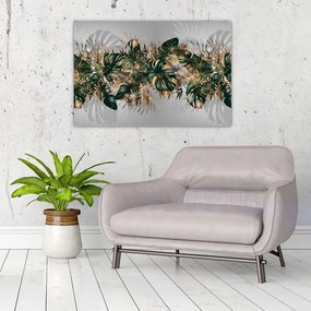 Tablou - Frunze tropicale, Galben - auriu (90x60 cm)