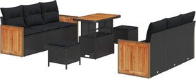 vidaXL Set de canapele pentru grădină cu pernă 9 pcs Negru