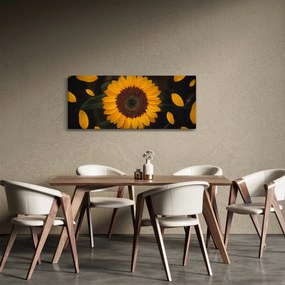 Tablou - Floarea soarelui și petale (120x50 cm)