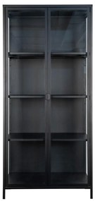 Vitrină Brisbane, 2 uși din sticlă, oțel, negru 80x35x175 cm