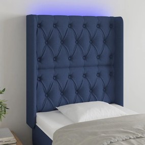 3124364 vidaXL Tăblie de pat cu LED, albastru, 83x16x118/128 cm, textil