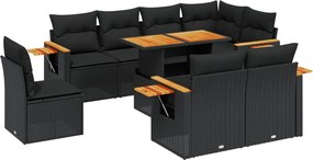 vidaXL Set mobilier de grădină cu perne, 9 piese, negru, poliratan