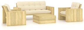 Set mobilier de gradina cu perne, 4 piese, lemn de pin tratat