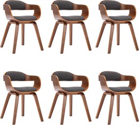 vidaXL Scaun de bucătărie, 6 buc., gri închis, textil și lemn curbat