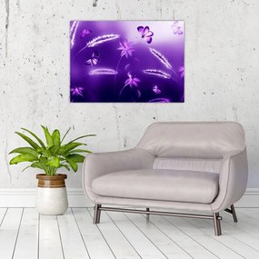 Tablou pe sticlă - Lunca cu fluturi (70x50 cm)