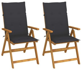 vidaXL Scaune grădină rabatabile cu perne, 2 buc., lemn masiv acacia