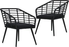 vidaXL Scaune de grădină cu perne, 2 buc., negru, poliratan