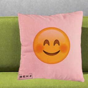 Perna Decorativa Emoji Fericit Roscat, 40x40 cm, Roz, Husa Detasabila, Perna Inclusa, BEKZ®