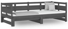 820324 vidaXL Pat de zi extensibil, gri, 2x(90x190) cm, lemn masiv de pin