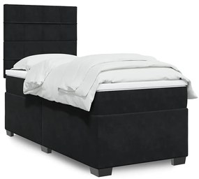 vidaXL Pat box spring cu saltea, negru, 80x200 cm, catifea