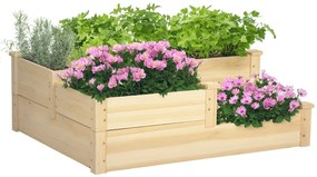 Outsunny Cavou legumicol din lemn, ghiveci de grădină în trepte, 3 niveluri, design fără fund, 108 x 88 x 36 cm, lemn natural | Aosom Romania